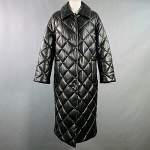 STAND STUDIO Size S Dorothea Black Faux Leather Quilted Snaps Coat